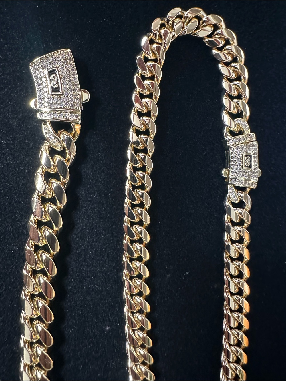 14K Gold Overlay Cuban Link Chain and Bracelet with Pavé Clasp
